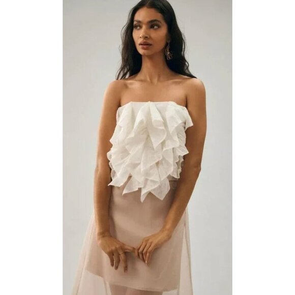 NWT By Anthropologie Strapless Ruffle Ivory Top-sz Large - Picture 1 of 10